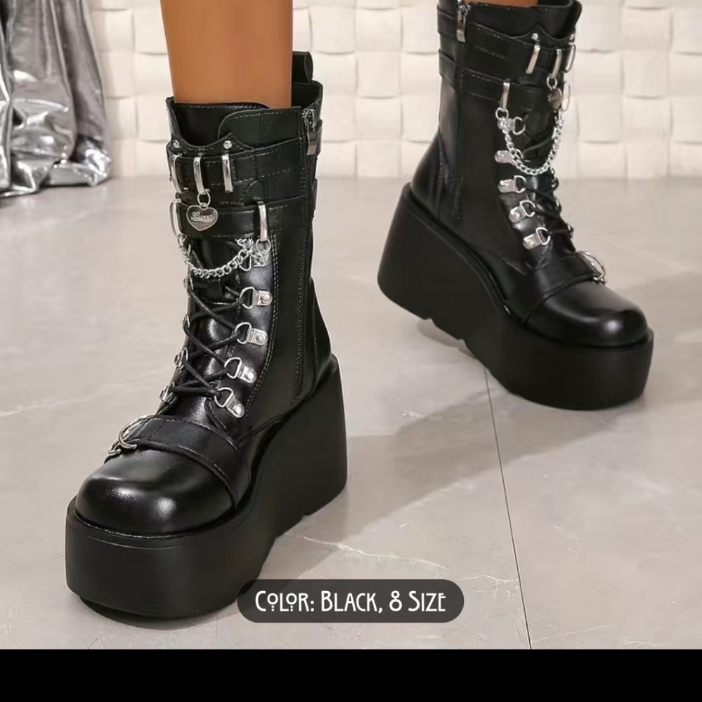 Goth/punk/emo motorcycle black boots